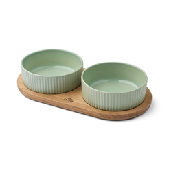 DogCopenhagen Kronborg Egetræs Foderbar med 2 Skåle Mint Green & Oak